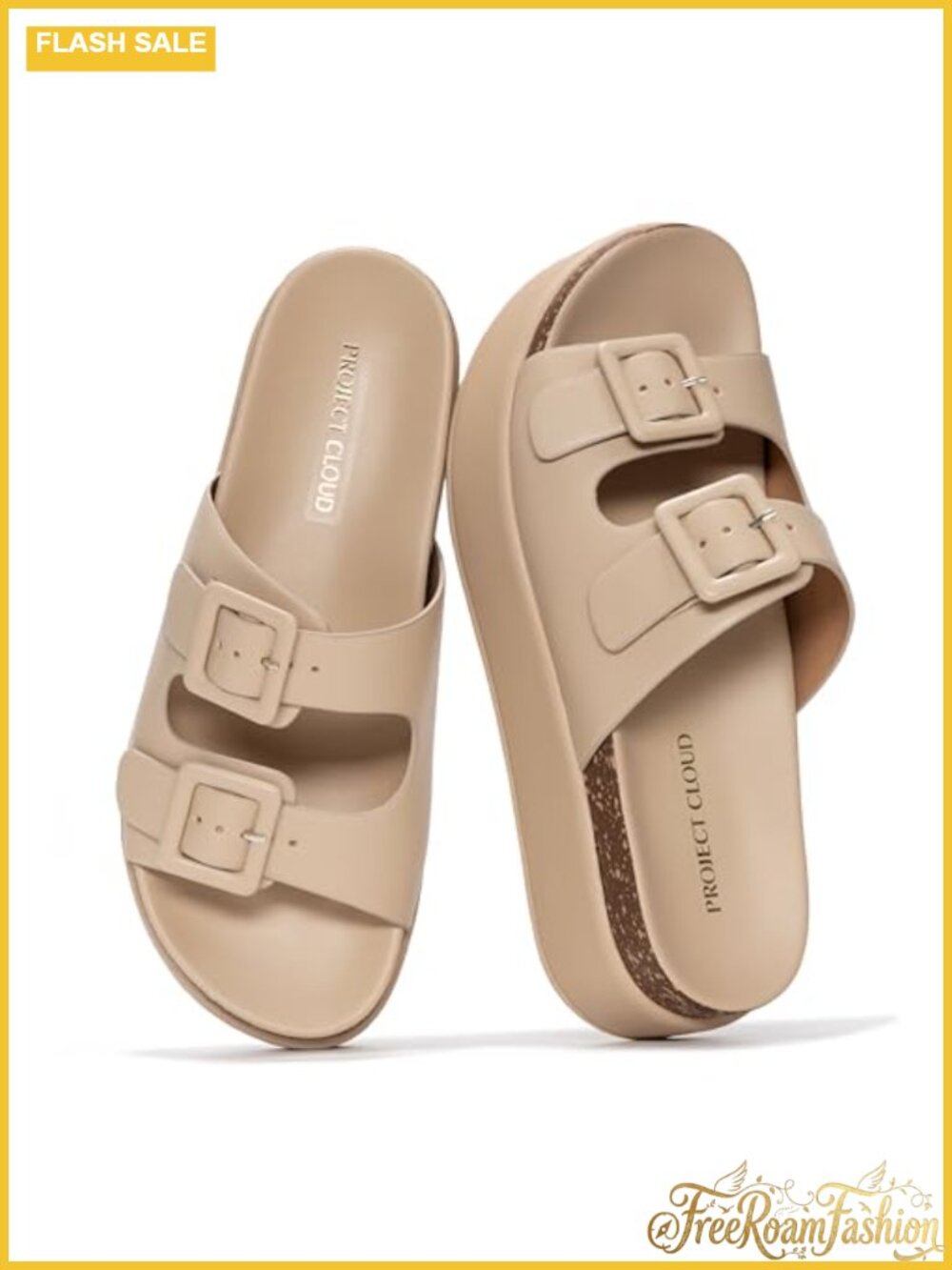 Project Cloud Women's Lightweight Platform Wedge Sandals Faux Leather Slip-On